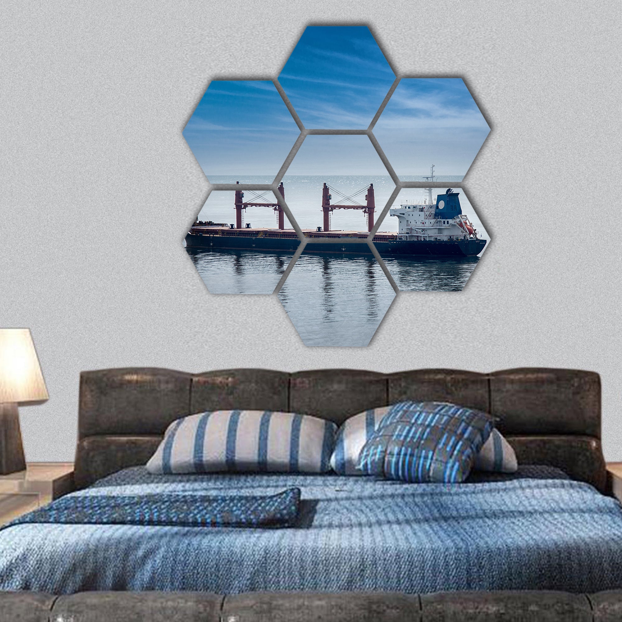 Ship on which the goods are transported hexagonal canvas wall art