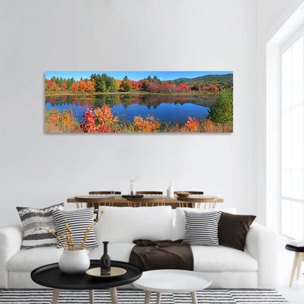 Autumn tree reflection panoramic canvas wall art