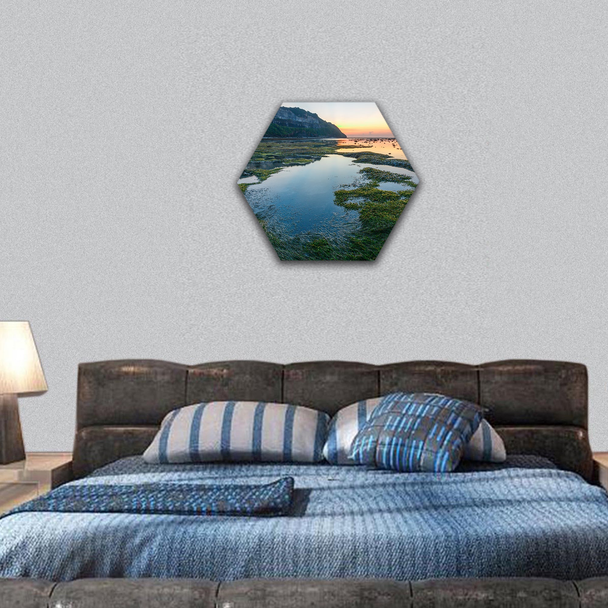 Green rocks beach at Bali, Indonesia hexagonal canvas wall art
