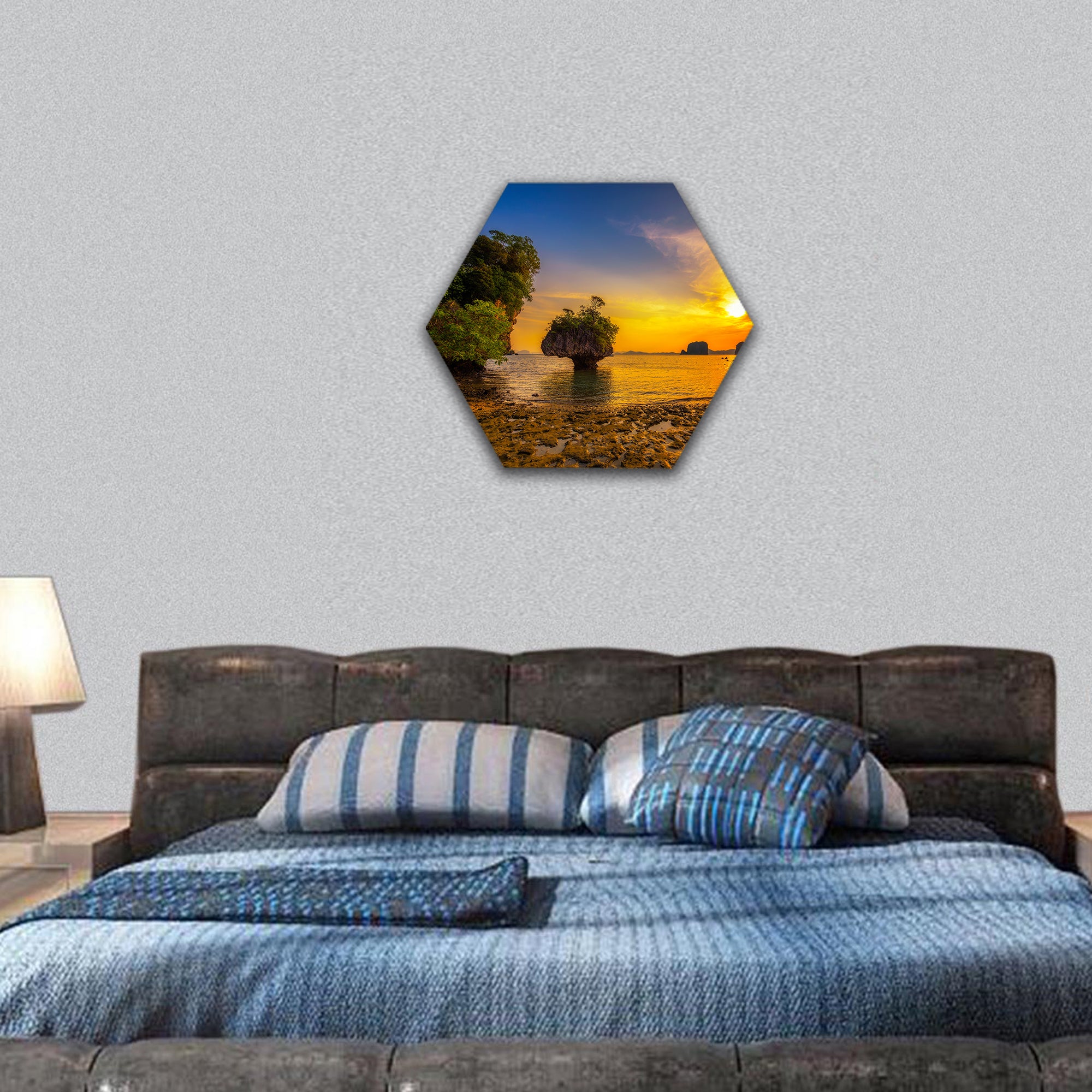 Dramatic sunset over Laopilae archipelag, Thailand hexagonal canvas wall art