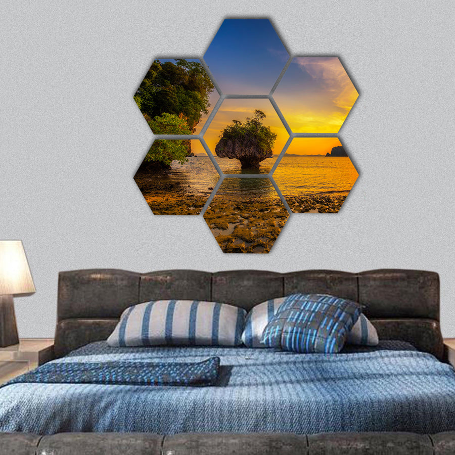 Dramatic sunset over Laopilae archipelag, Thailand hexagonal canvas wall art