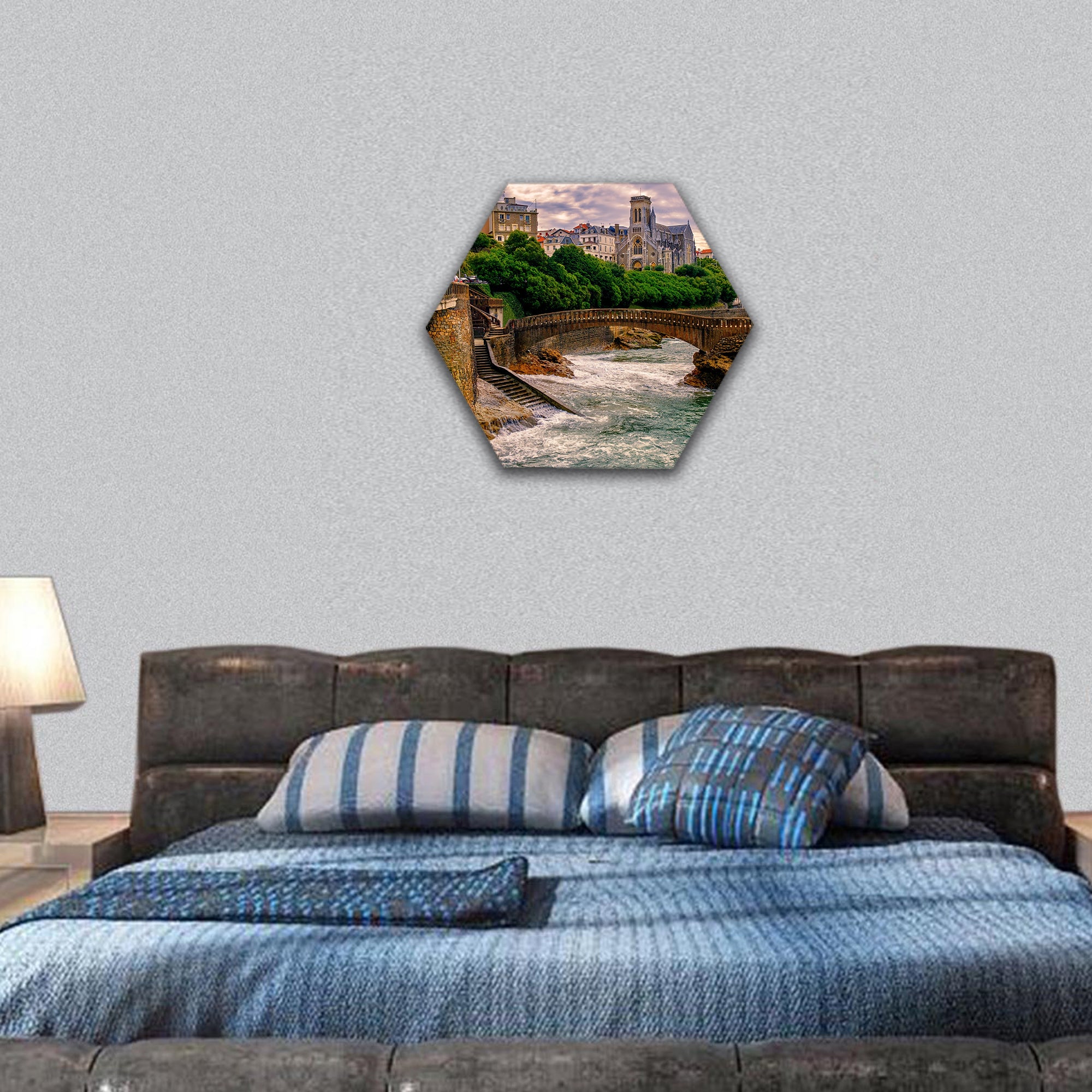 Atlantic coast and Cathedral, France hexagonal canvas wall art