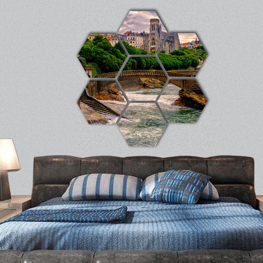 Atlantic coast and Cathedral, France hexagonal canvas wall art