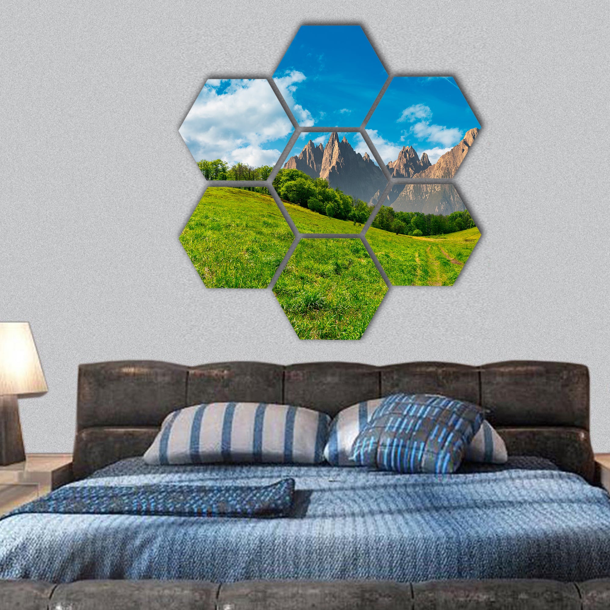 Composite summer landscape hexagonal canvas wall art