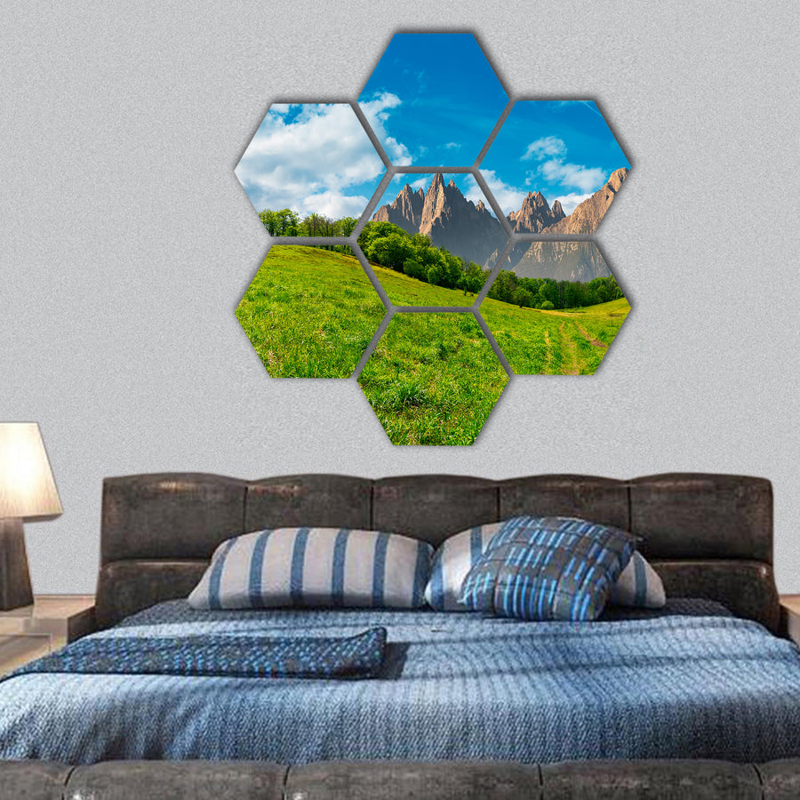 Composite summer landscape hexagonal canvas wall art