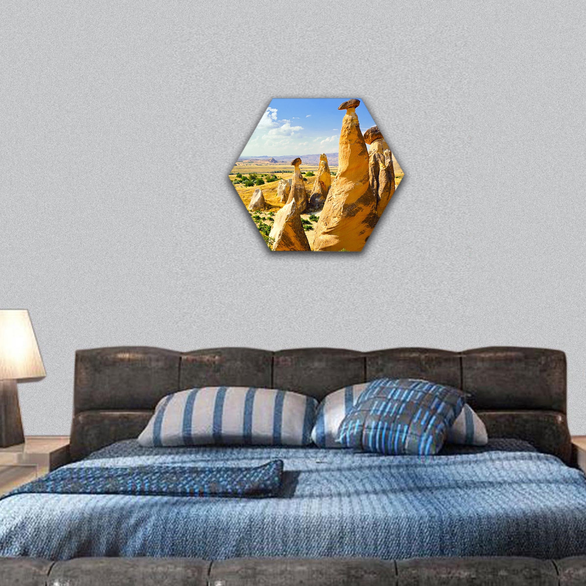 Magnificent rock landscape. Cappadocia, Turkey hexagonal canvas wall art