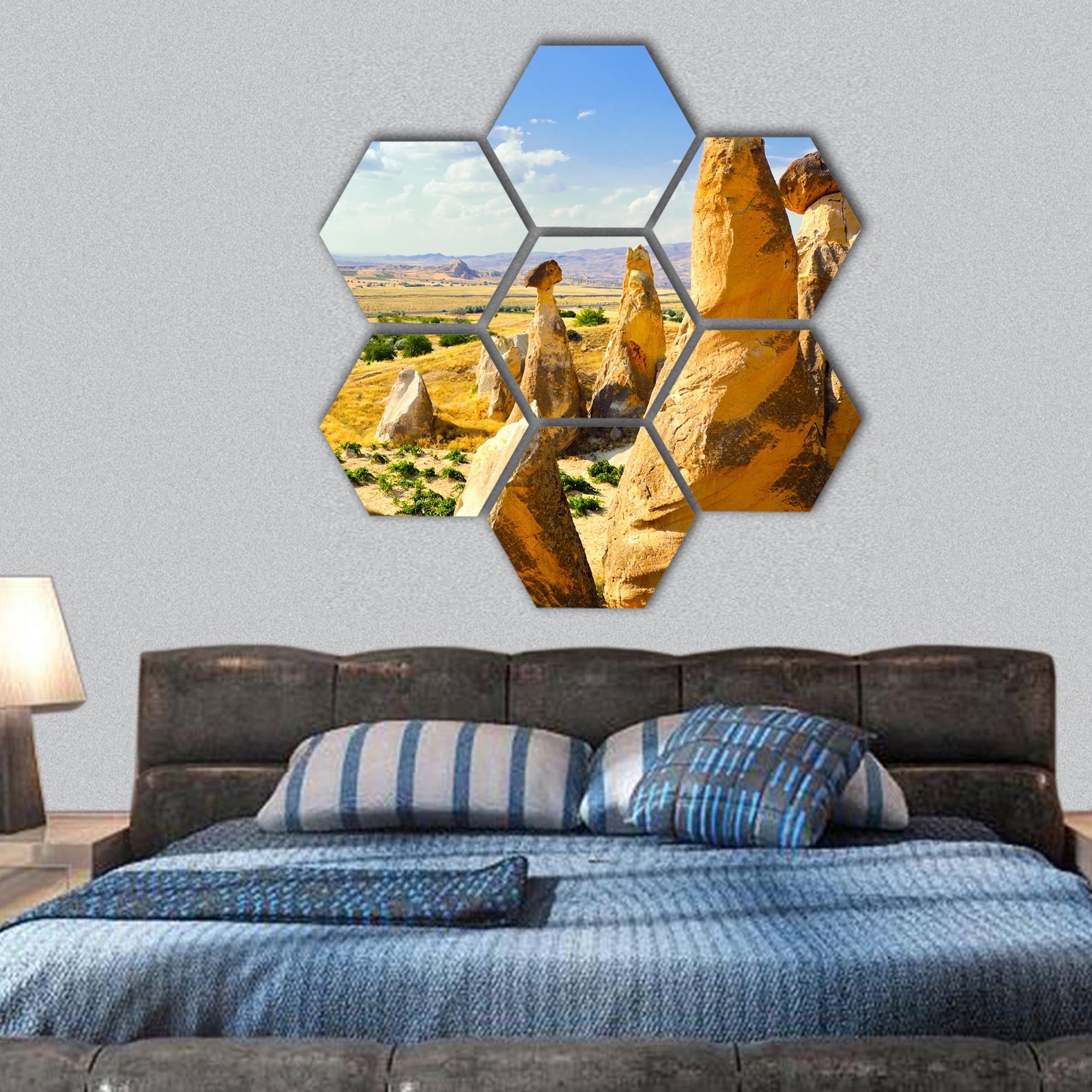 Magnificent rock landscape. Cappadocia, Turkey hexagonal canvas wall art