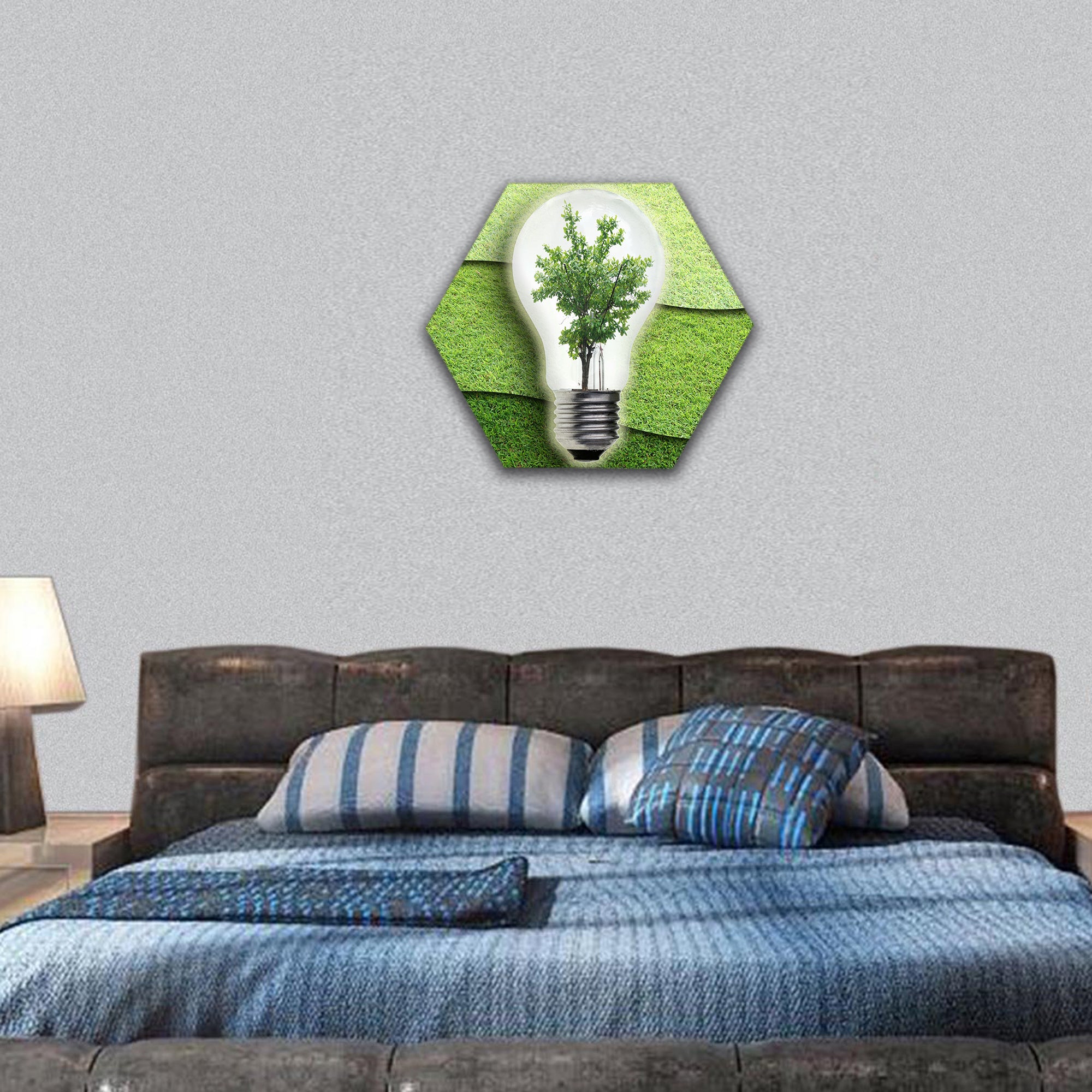 art work of landscape in the light bulb hexagonal canvas wall art