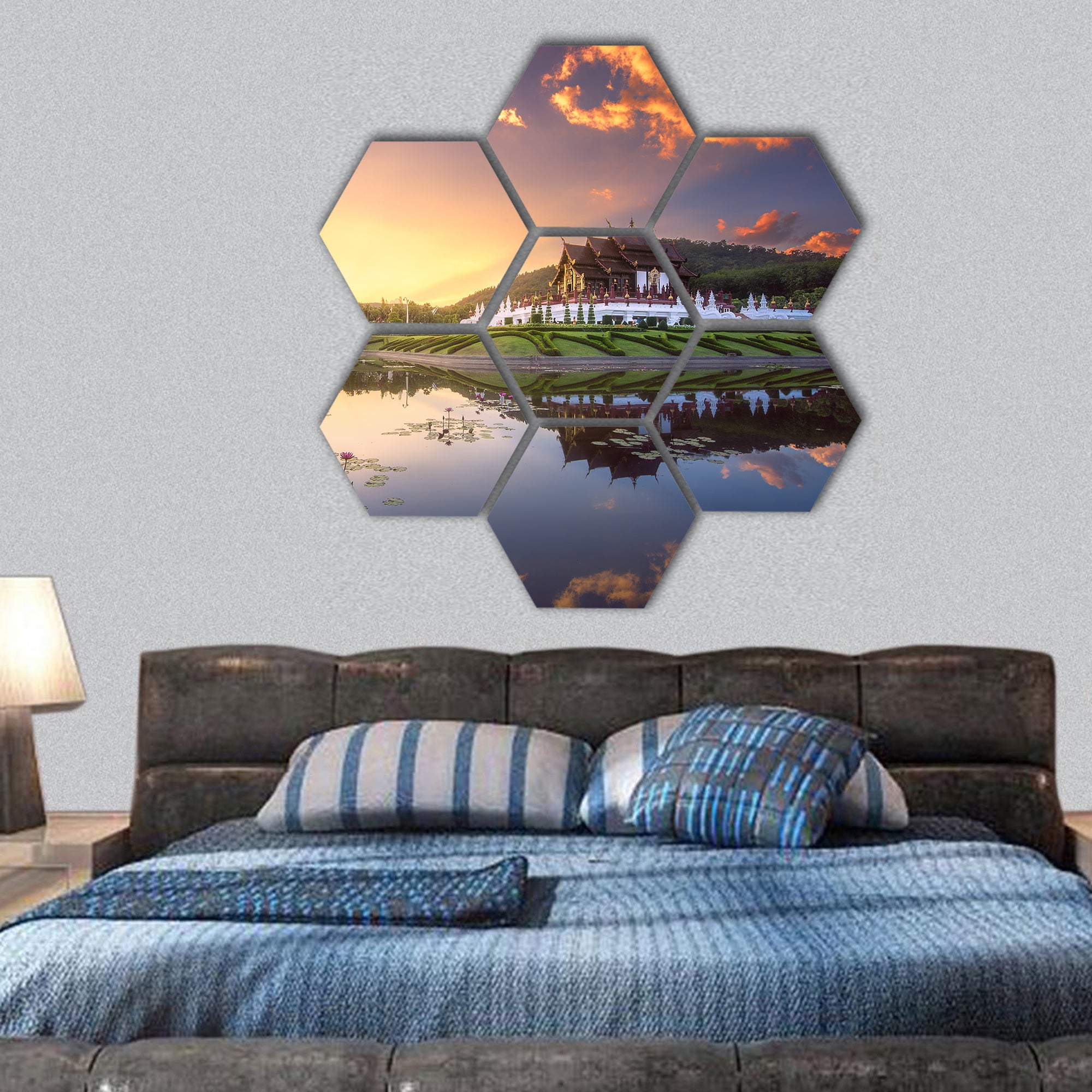Royal Flora Ratchaphruek Park at sunset  hexagonal canvas wall art