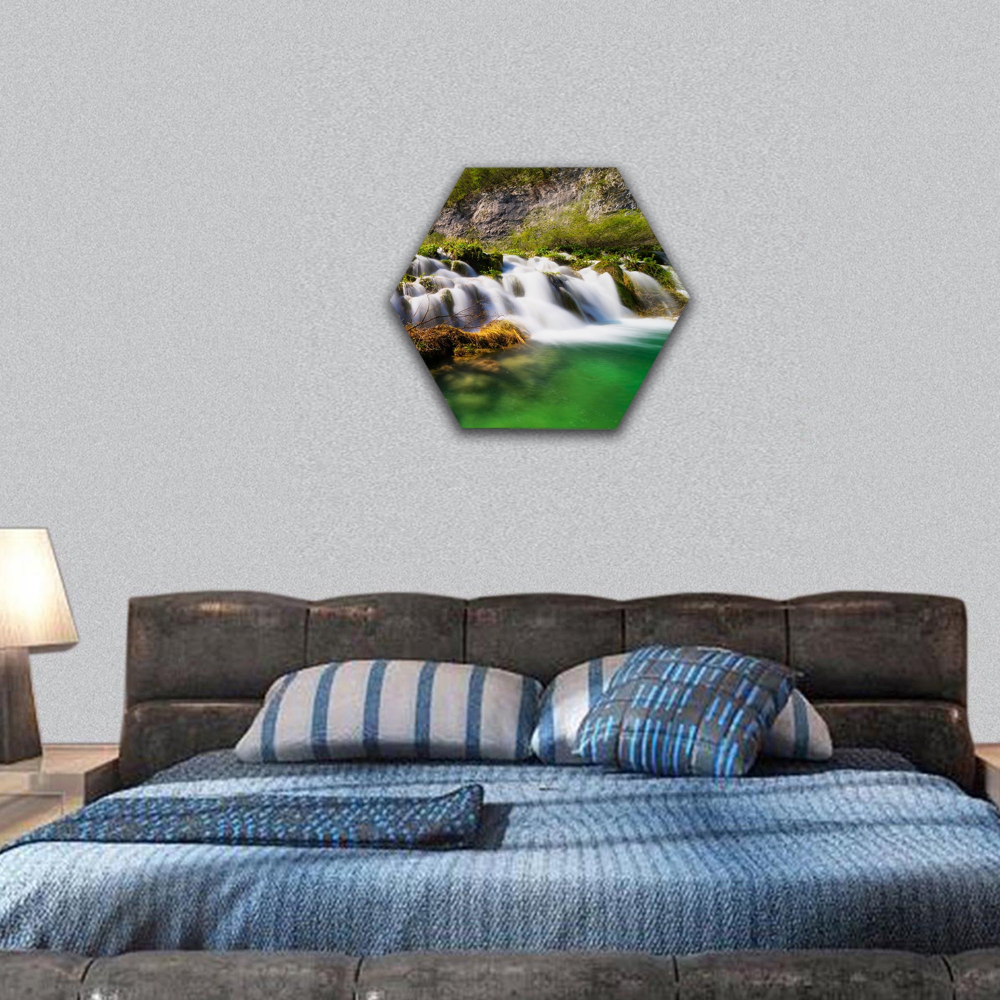 Plitvice Lakes With Waterfall hexagonal canvas wall art