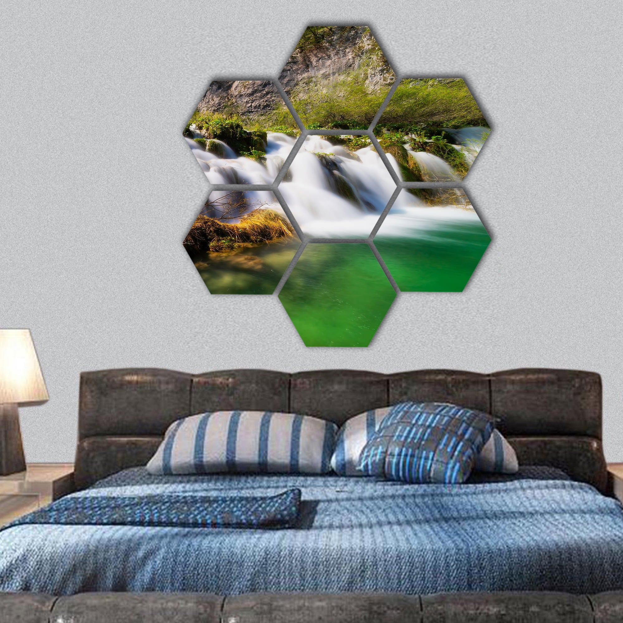 Plitvice Lakes With Waterfall hexagonal canvas wall art