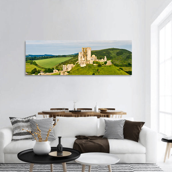 The ruins of Corfe Castle, Dorset, England Panoramic canvas wall art