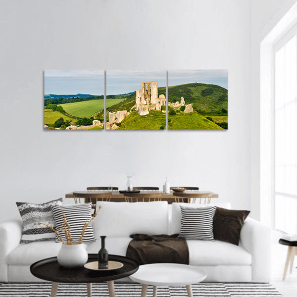 The ruins of Corfe Castle, Dorset, England Panoramic canvas wall art