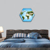 Physical world map illustration hexagonal canvas wall art