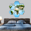 Physical world map illustration hexagonal canvas wall art