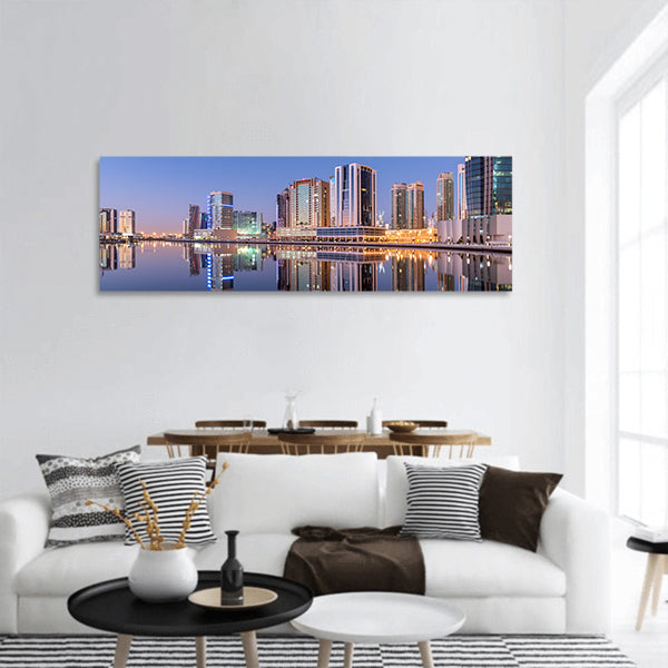 Reflection in Dubai Canal panoramic canvas wall art