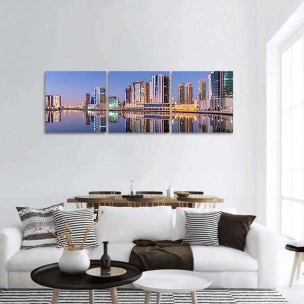 Reflection in Dubai Canal panoramic canvas wall art