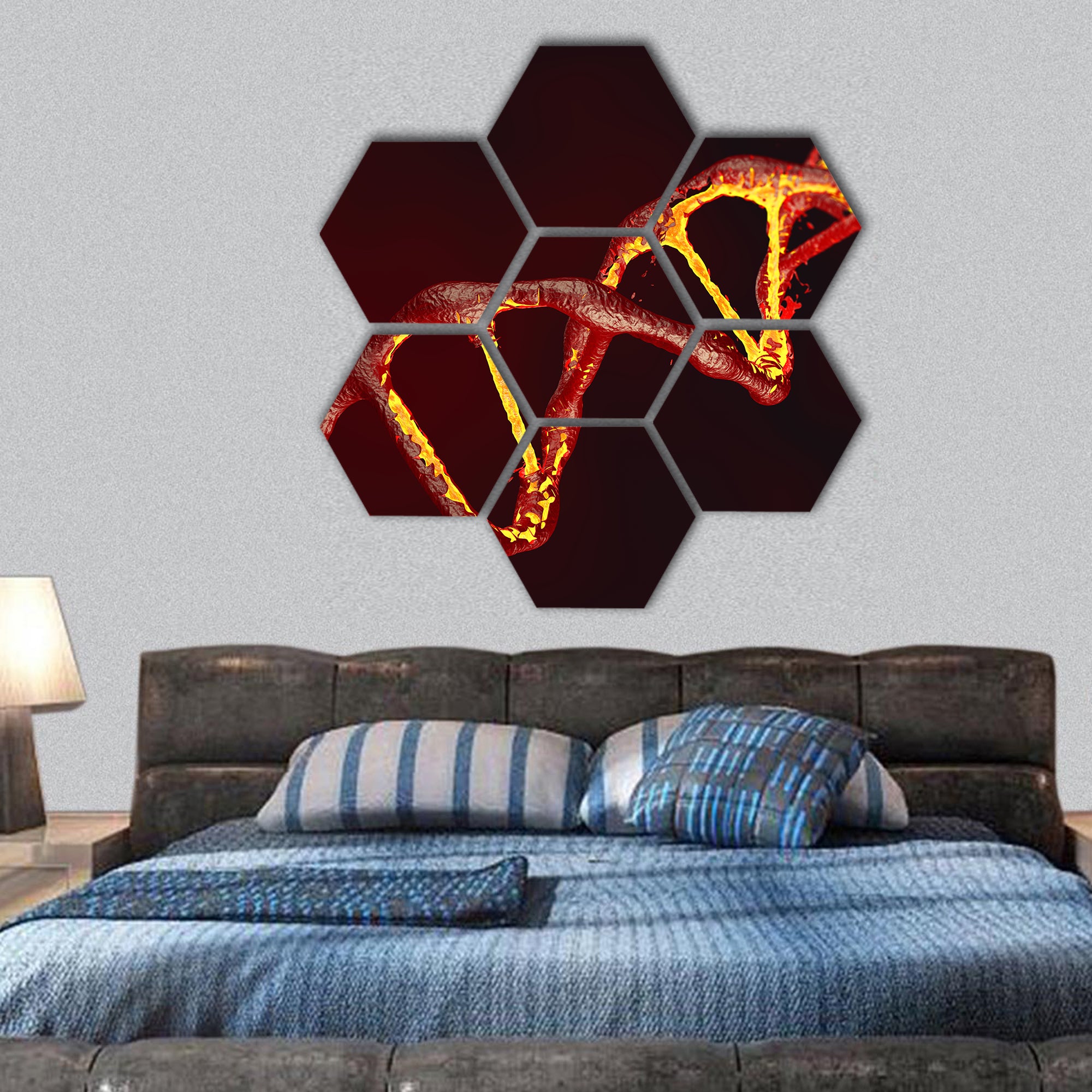 DNA code structure on red background  hexagonal canvas wall art