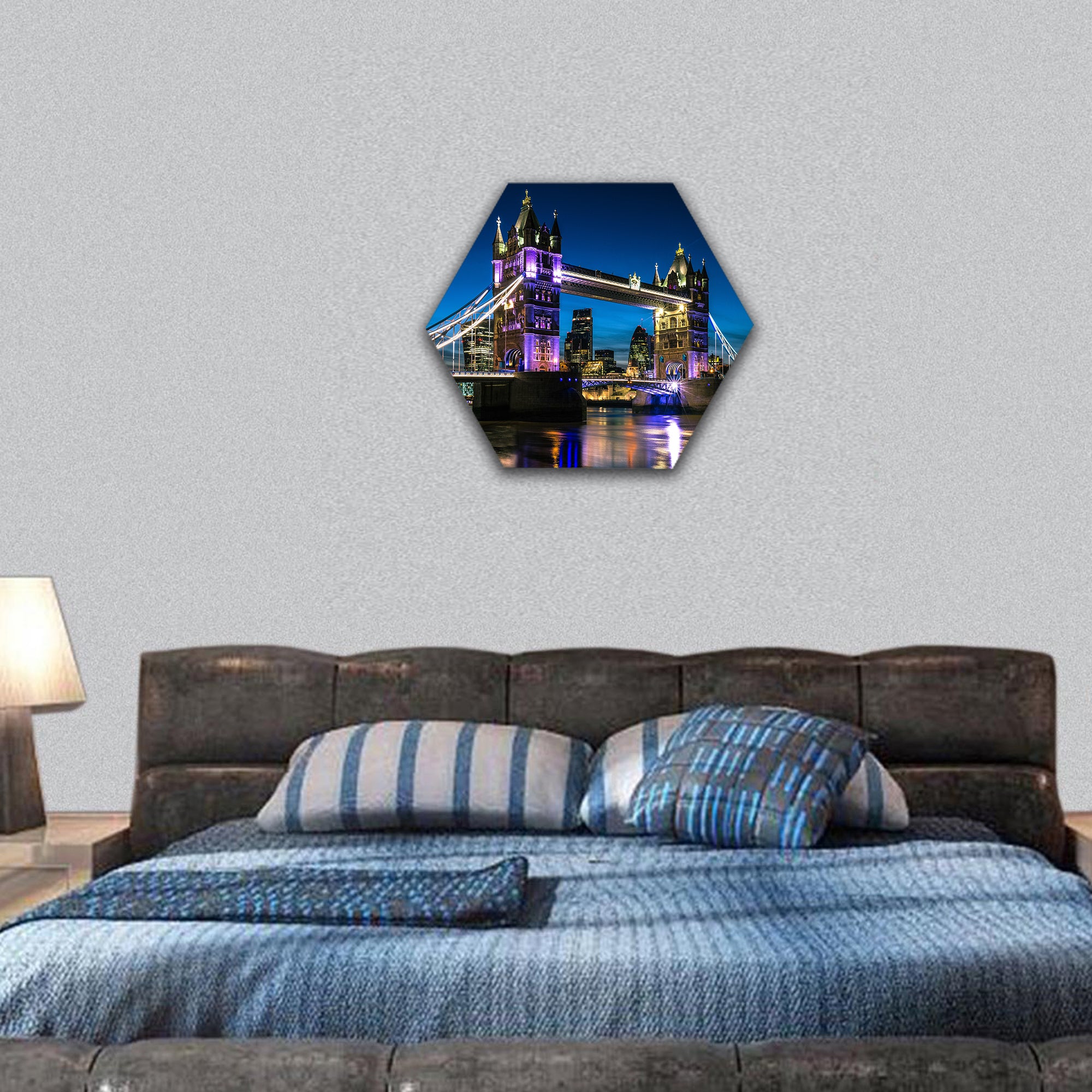 Tower Bridge And Thames River At Night London hexagonal canvas wall art
