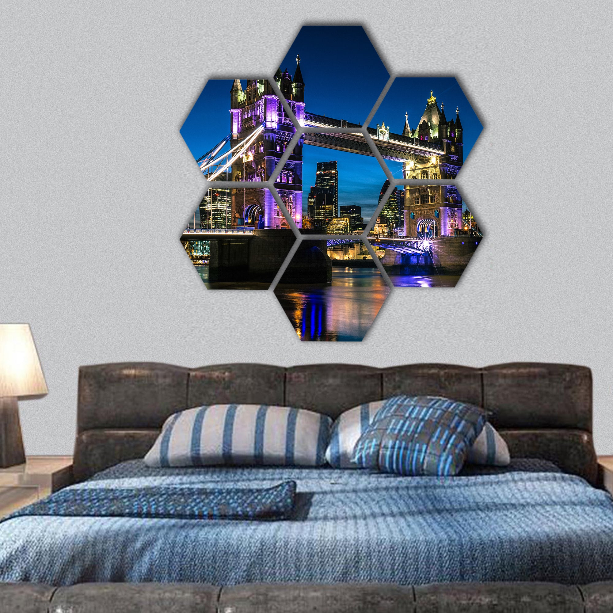 Tower Bridge And Thames River At Night London hexagonal canvas wall art