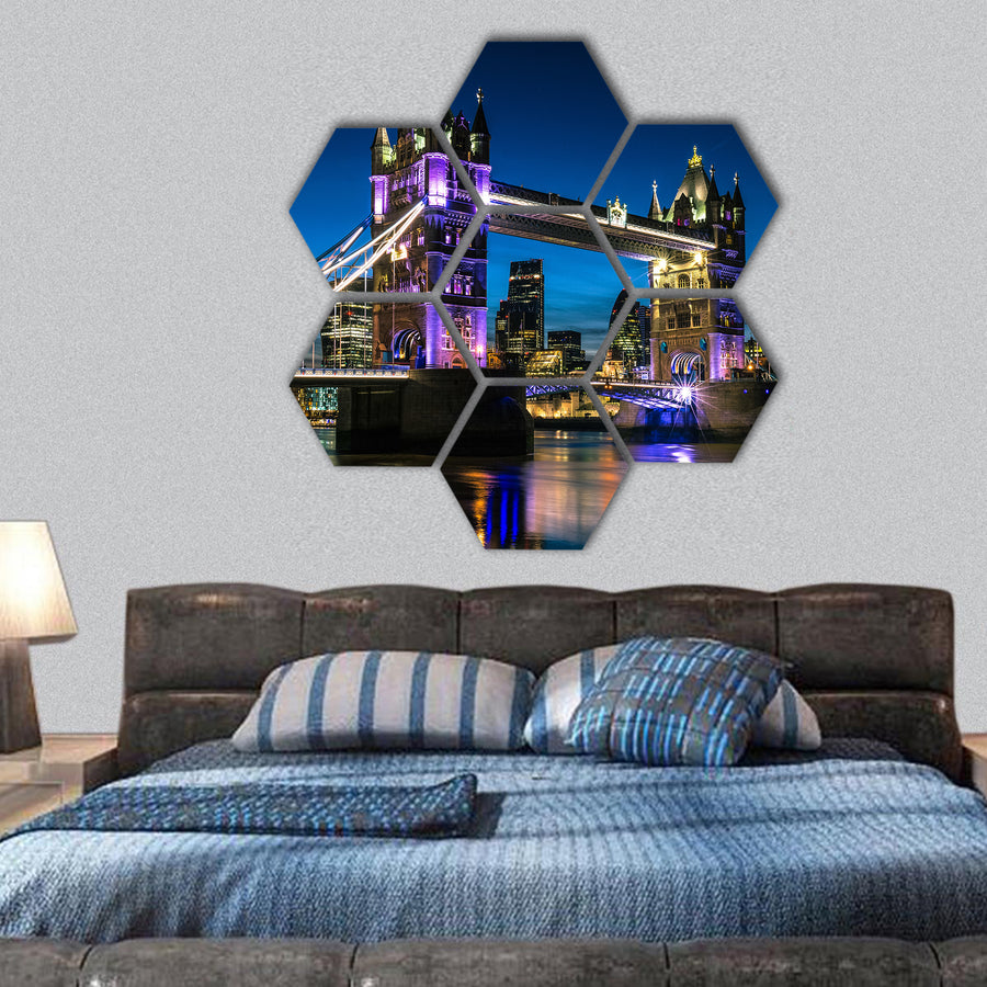 Tower Bridge And Thames River At Night London hexagonal canvas wall art