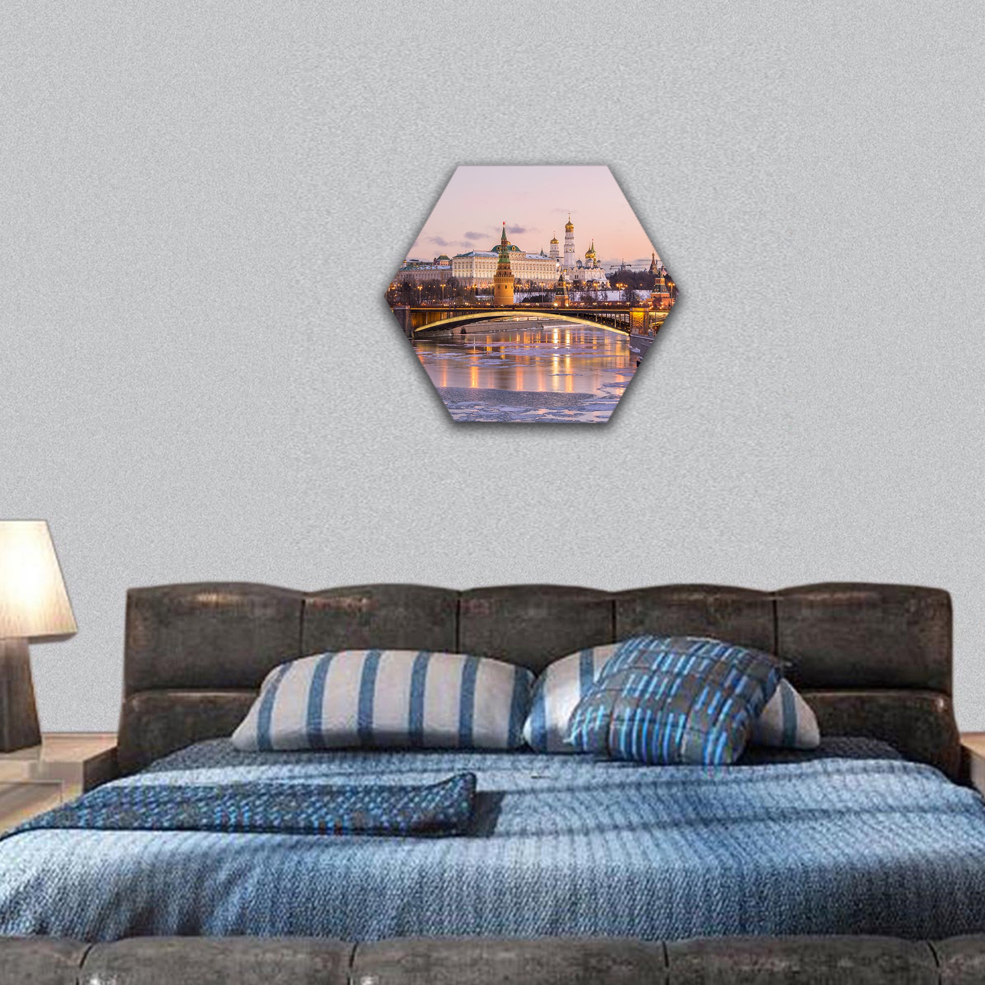 Moscow Kremlin and Moscow river, Russia hexagonal canvas wall art