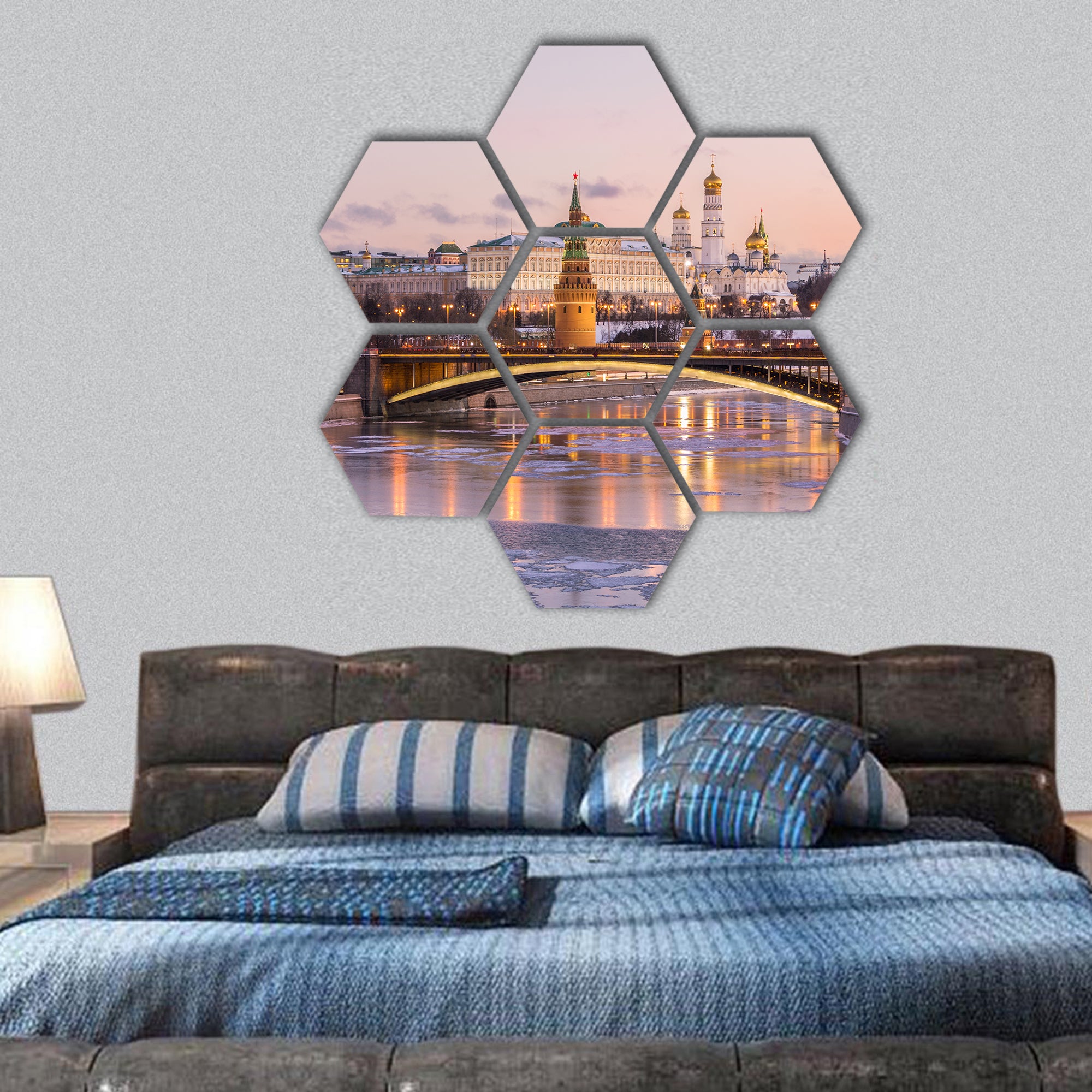 Moscow Kremlin and Moscow river, Russia hexagonal canvas wall art