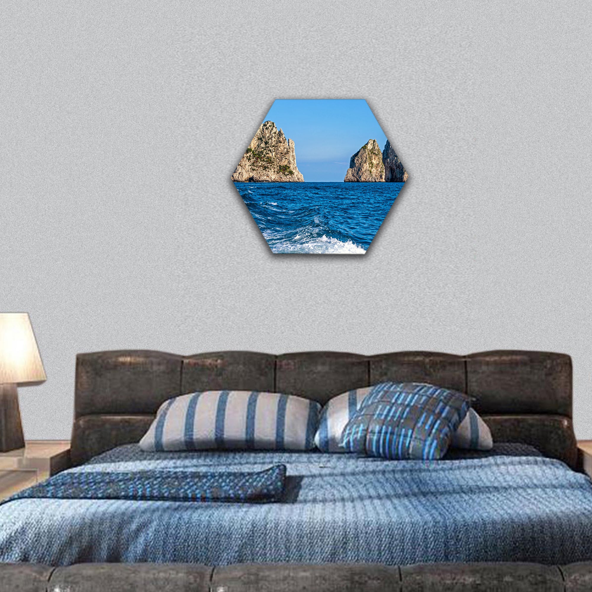 Scenic view of the Faraglioni rocks, Capri, Italy hexagonal canvas wall art