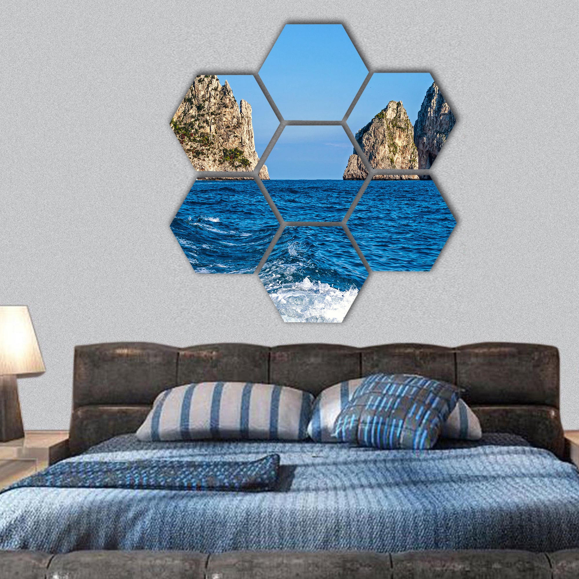 Scenic view of the Faraglioni rocks, Capri, Italy hexagonal canvas wall art