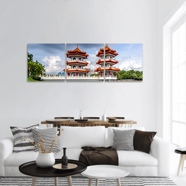 Chinese Garden Twin Pagoda of Singapore with reflection Panoramic canvas Wall Art