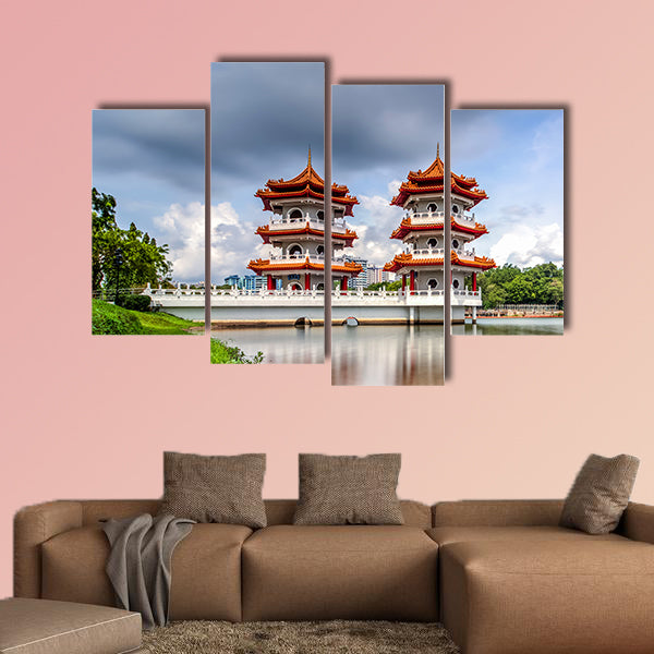 Beautiful day and cloud at Chinese Garden Twin Pagoda multi panel canvas wall art