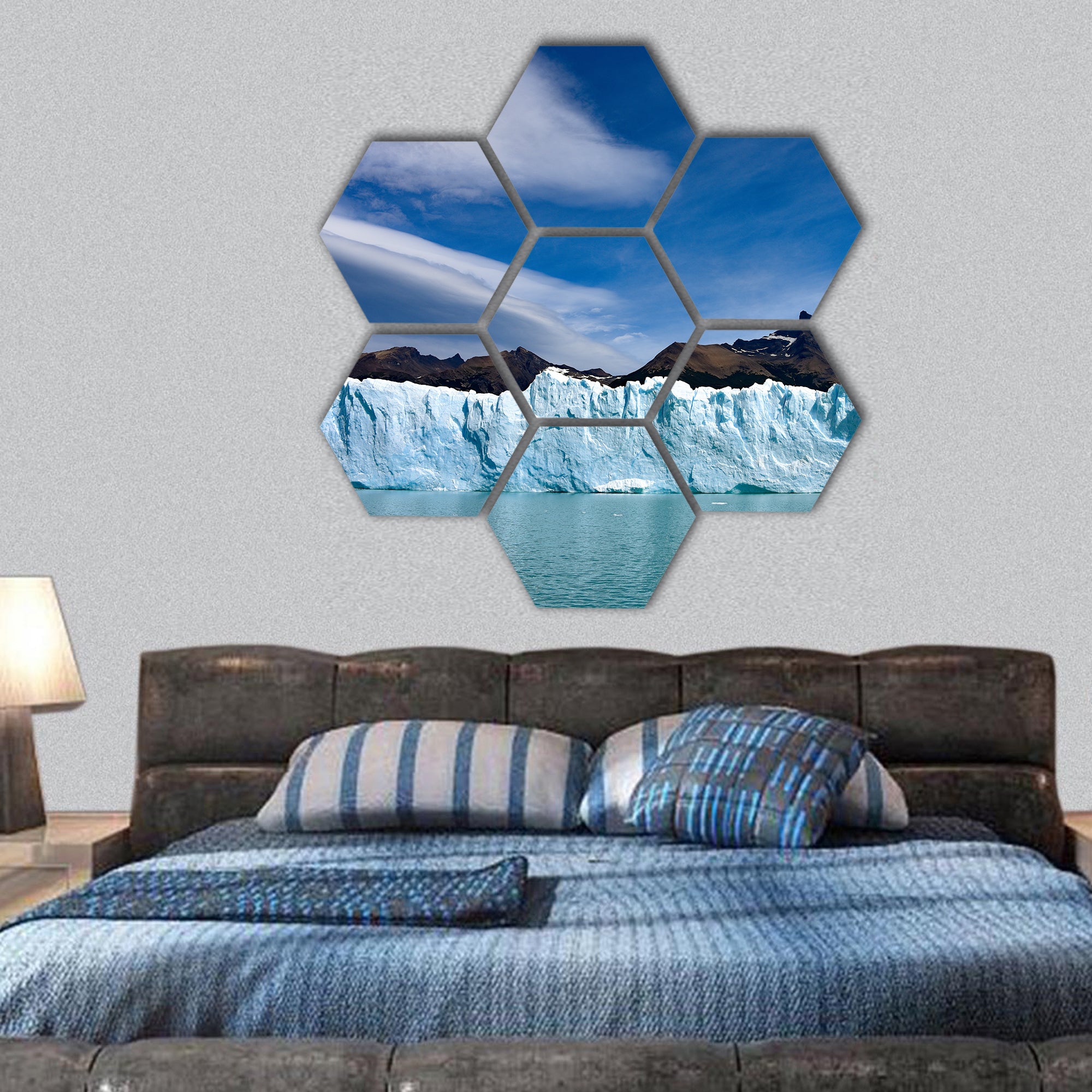 Perito Moreno glacier and Andes mountains, Argentina hexagonal canvas wall art