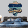 Mykonos bay viewed from above at sunset, Greece hexagonal canvas wall art