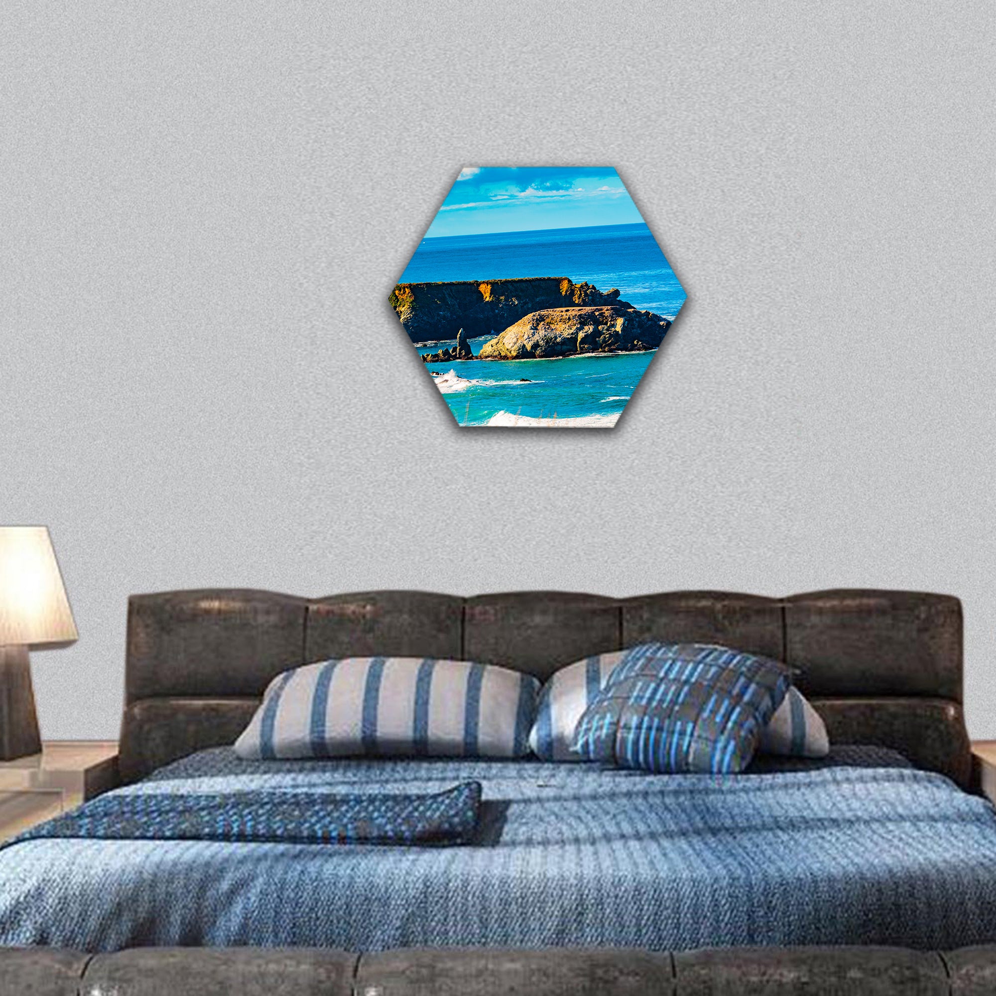 Morning mist rises in Pacific Valley with California Coast hexagonal canvas wall art