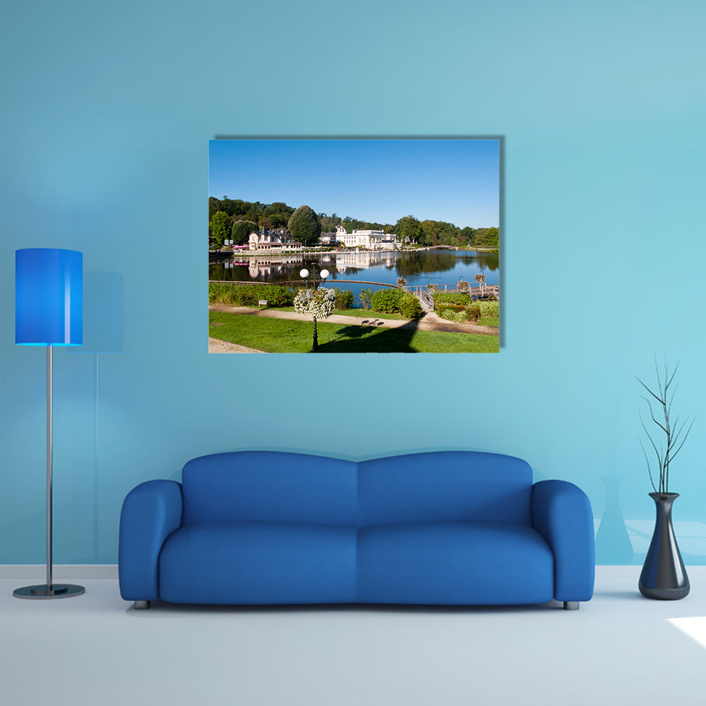 A Colorful summer flowers by the lake at Bagnoles de l'Orne multi panel canvas wall art