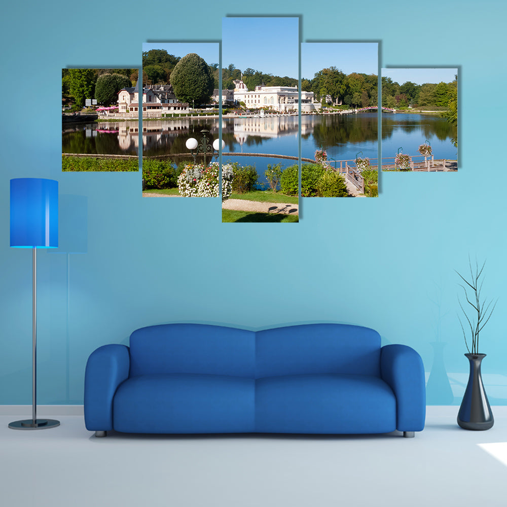 A Colorful summer flowers by the lake at Bagnoles de l'Orne multi panel canvas wall art