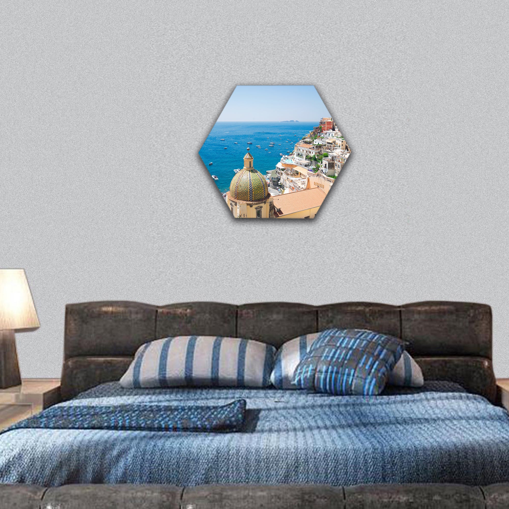 Famous old Italian resort at summer, Italy hexagonal canvas wall art