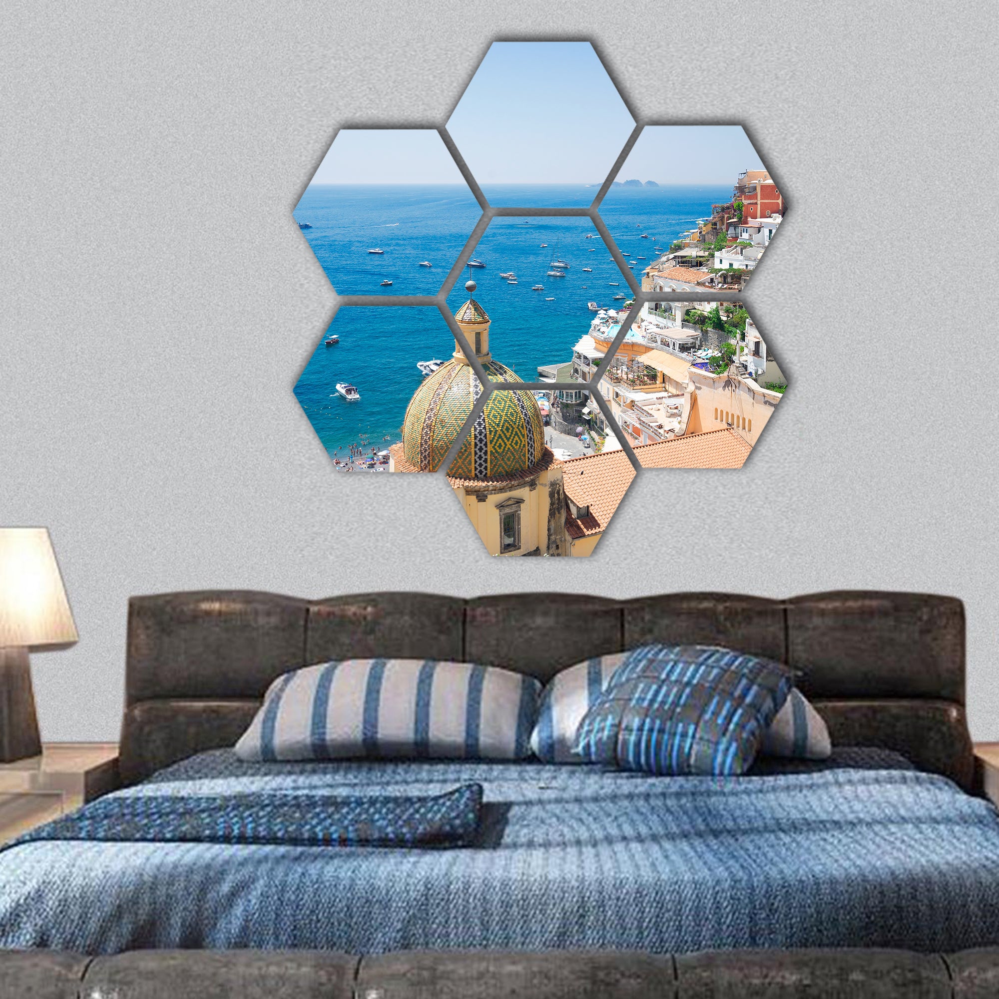 Famous old Italian resort at summer, Italy hexagonal canvas wall art