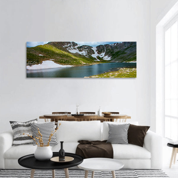 Lake Surrounded By Green Grass panoramic canvas wall art