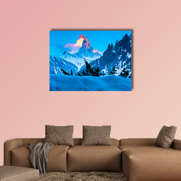Alpine landscape with golden glow on the Matterhorn Peak wall art