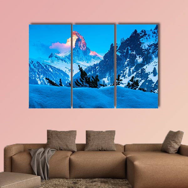 Alpine landscape with golden glow on the Matterhorn Peak wall art