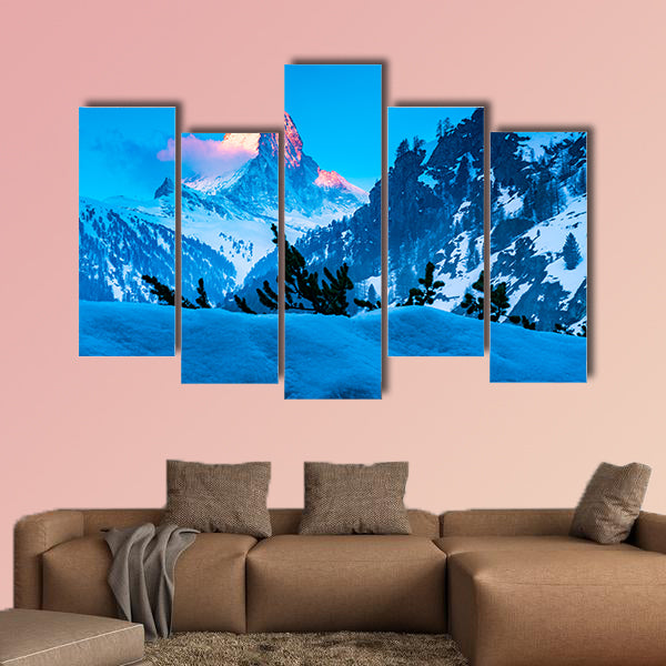 Alpine landscape with golden glow on the Matterhorn Peak wall art