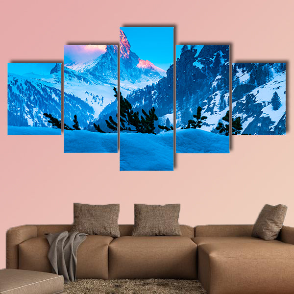 Alpine landscape with golden glow on the Matterhorn Peak wall art
