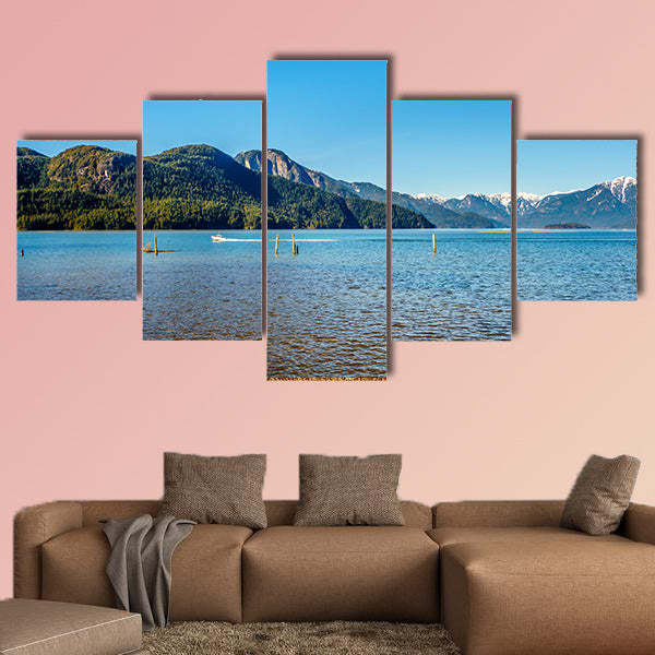 Fishing Boat returning from Pitt Lake with the Snow Capped Peaks wall art