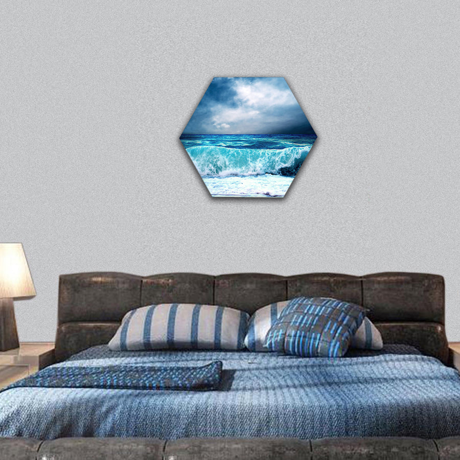 View of storm seascape hexagonal canvas wall art