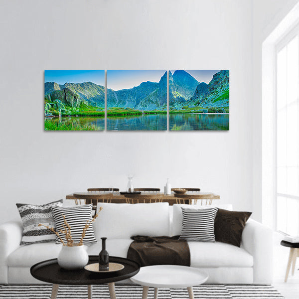 Beautiful lake with mountain panoramic canvas wall art.