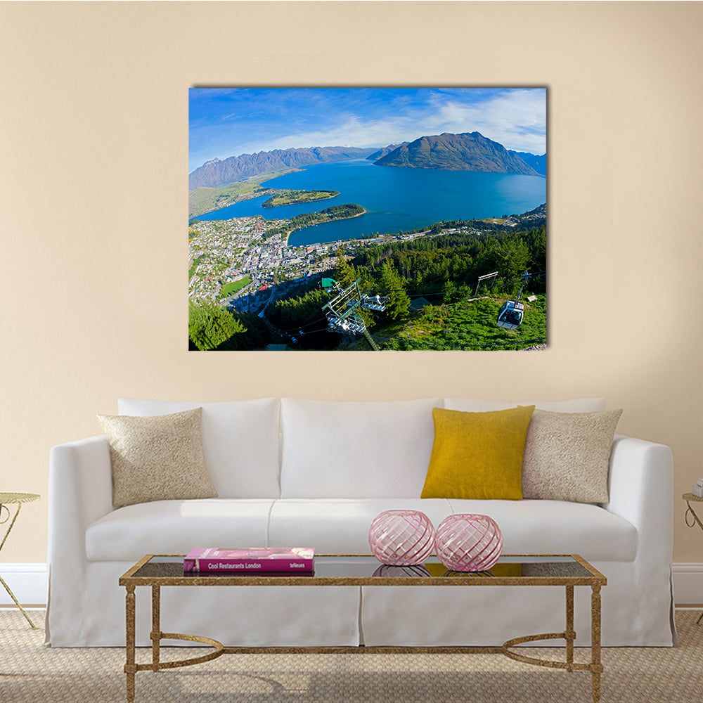 The Queens town And Lake Wakatipu In New Zealand Multi Panel Canvas Wall Art