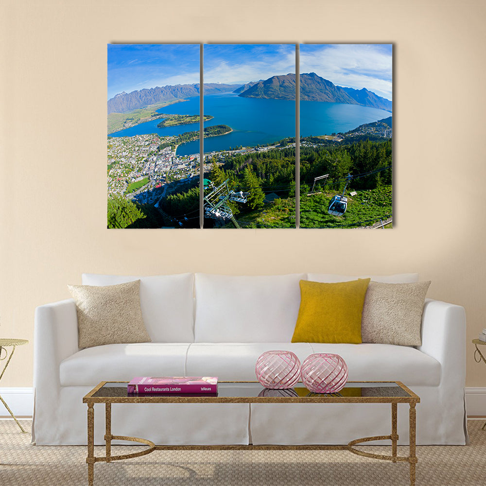 The Queens town And Lake Wakatipu In New Zealand Multi Panel Canvas Wall Art