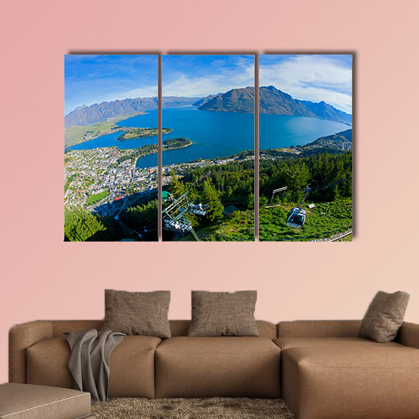 Queenstown and Lake Wakatipu in New Zealand multi panel canvas wall art