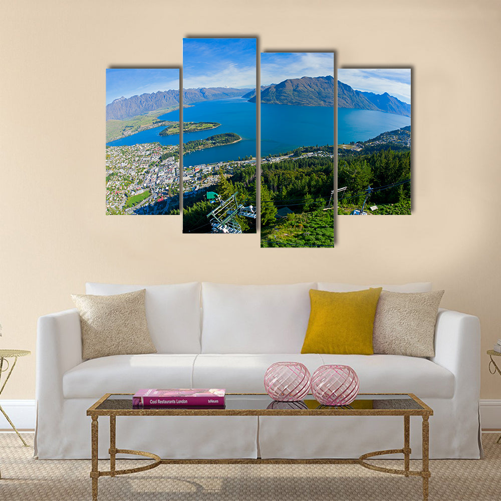 The Queens town And Lake Wakatipu In New Zealand Multi Panel Canvas Wall Art